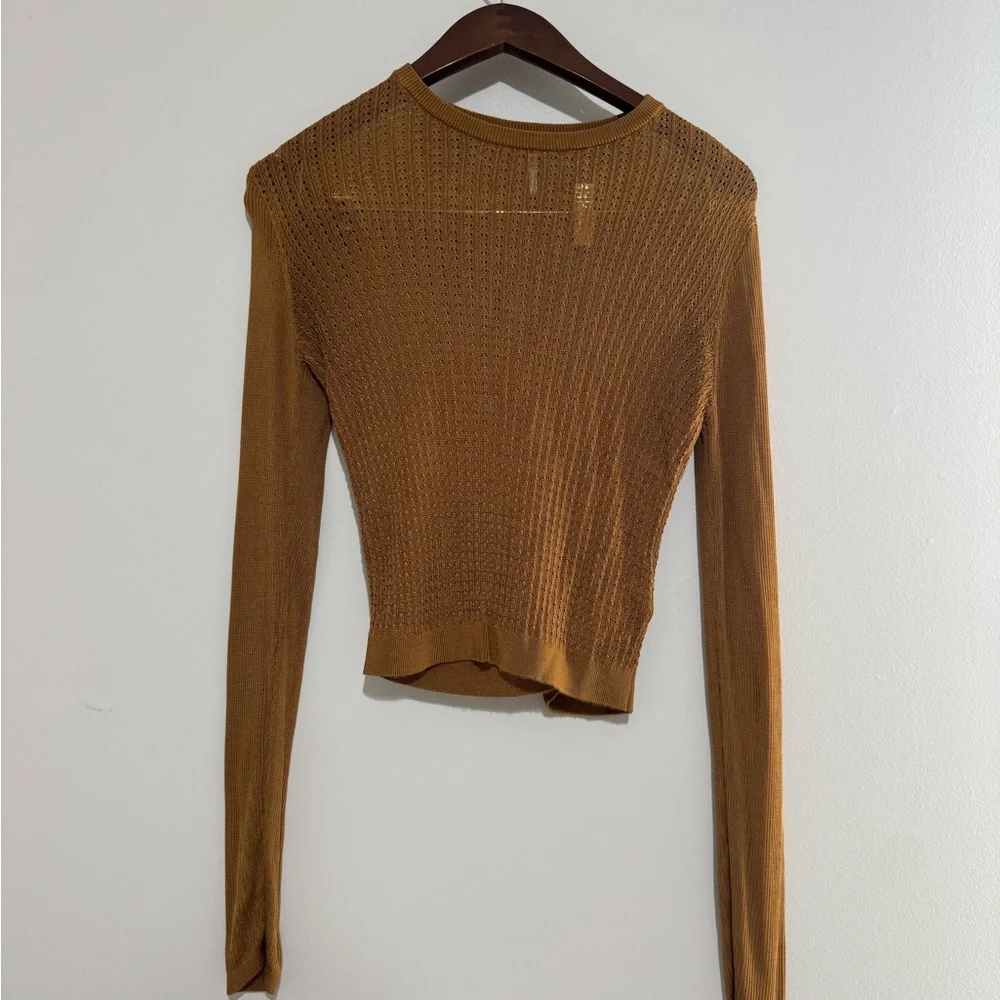 Free People H20 Crew Neck Sheer Long Sleeve Pullover Top Tiger Eye Size S